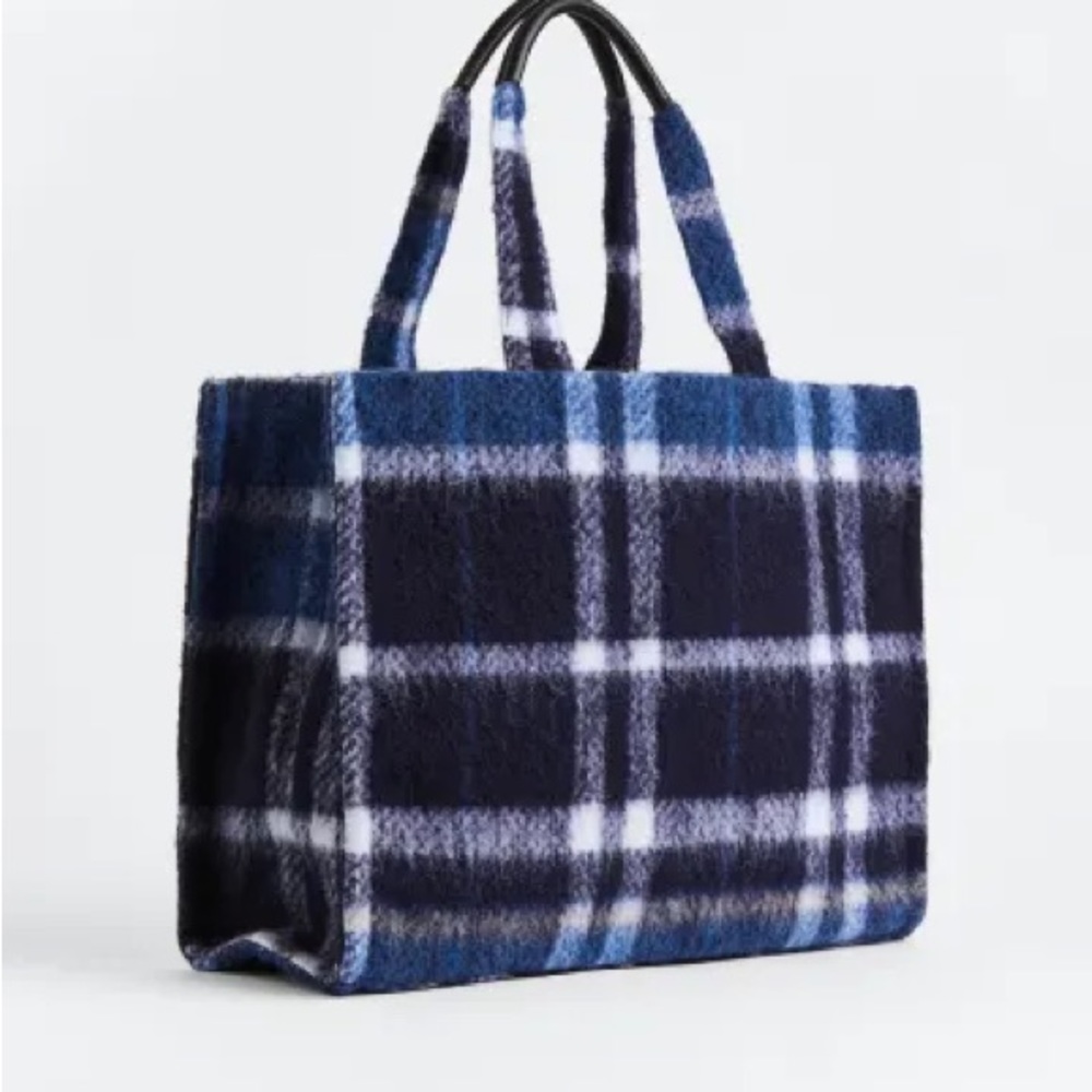 H&M blue plaid shopper bag NWT